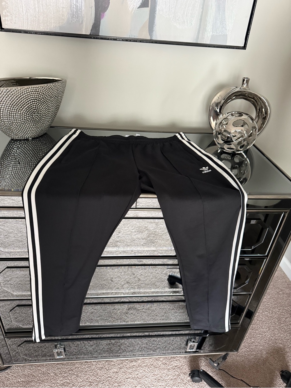 adidas Originals Black Track Pants with White Three Stripes - Picture 2 of 6
